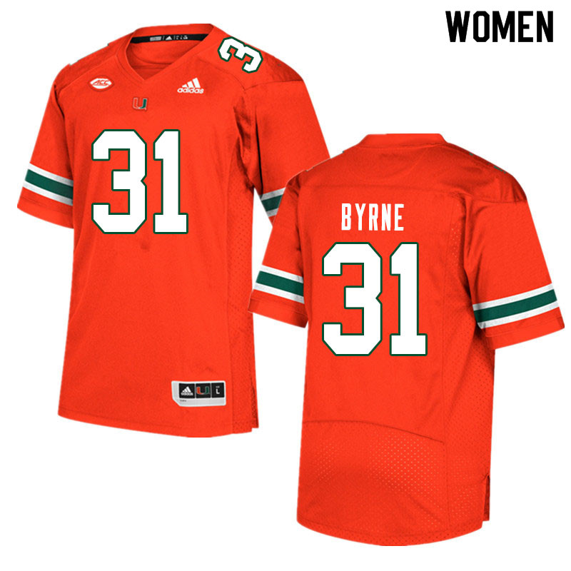 Women #31 Connor Byrne Miami Hurricanes College Football Jerseys Sale-Orange